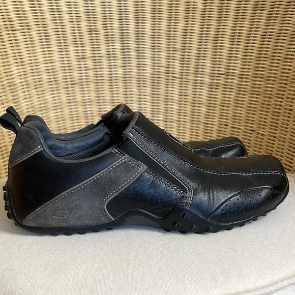 Sketchers Black Leather & Gray Suede Slip On Driving Shoes Size 9 - Picture 5 of 16